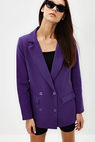 Trendyol Collection Фіолетовий двобортний тканий піджак з підкладкою на застібці TWOAW21CE0264 з регулярною підкладкою TWOAW21CE0264