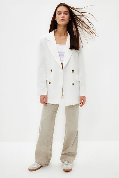 Trendyol Collection Ecru Oversize Lined Double-Breasted Woven Blazer Jacket TWOAW21CE0145