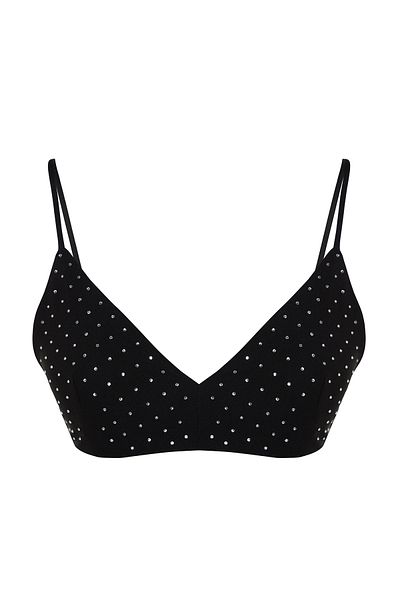 Trendyol Collection Schwarzes kurzes Bustier mit glänzendem Steindetail - TPRSS24BS00002