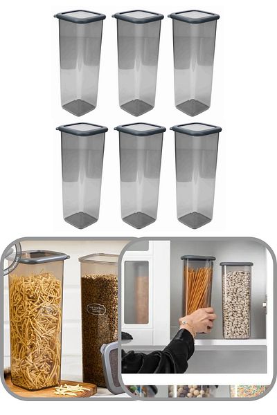 Eynel 2000ml Gray Square Storage Container Silicone Lid Airtight Dry Groceries Coffee Pulses Pasta Box