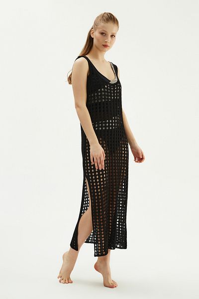 Eros Negru 2773Esp Rochie Fără Mâneci Tricotaj Pareo