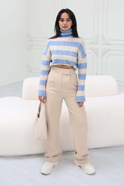 Reyon High Waist Velcro Detailed Palazzo Trousers