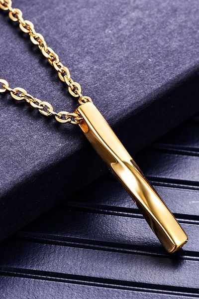 Chavin Gold Curved Bar Men's Steel Necklace Eb81sr