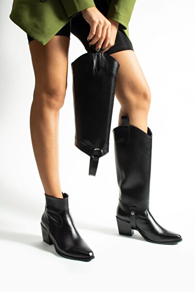 Tibu Ayakkabı Serene İkili Detaylı Siyah Kadın Bot ve Çizme