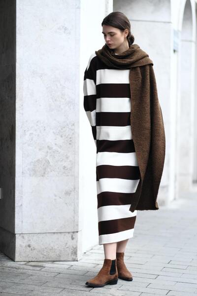 QOOQUP QOOQ UP Çizgili Triko Elbise