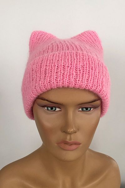 Vera Cat Eared Angora Wool Beret Hand Knitted Pink Beret