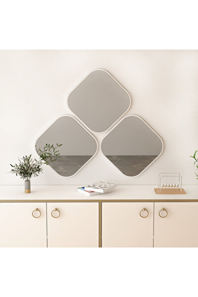 ARNETTİ Atlantis Medium Modern Dekoratif Beyaz 3 Parça Salon Ayna