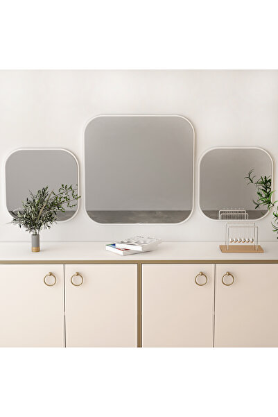 ARNETTİ Atlantis Large Modern Dekoratif Beyaz 3 Parça Salon Ayna