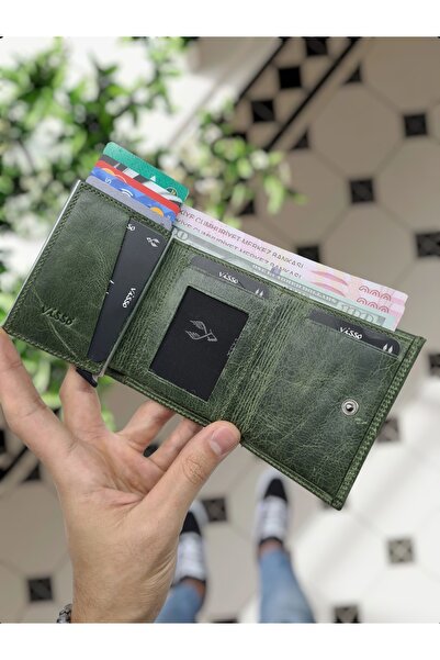 Visso leather VİSSO 684 Hakiki Deri Kağıt Para Bölmeli Mekanizmalı Kartlık Cü...