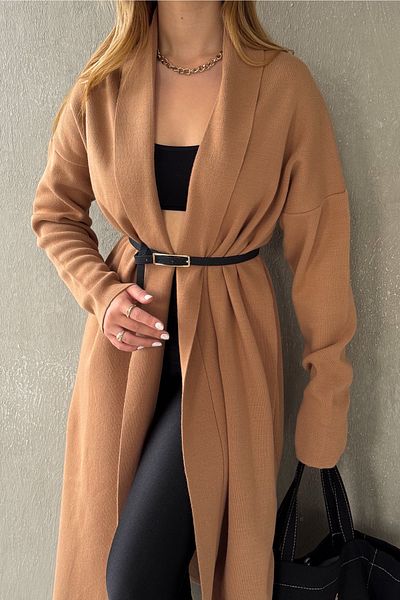 FEMELLE Cardigan de damă, maro, mărime standard, cu guler de cămașă