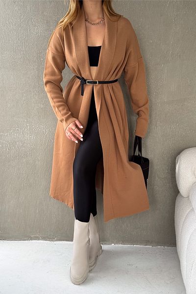 FEMELLE Cardigan de damă, maro, mărime standard, cu guler de cămașă