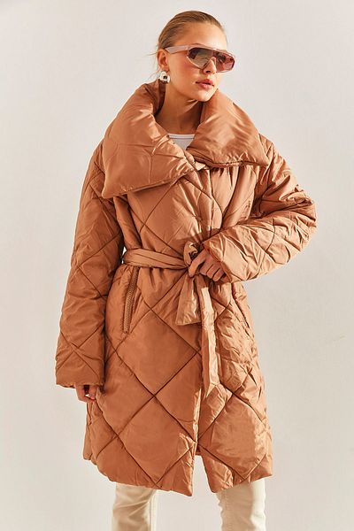 Bianco Lucci Dámský oversize puffer kabát s diamantovým vzorem na kovové knoflíky