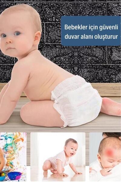 Renkli Duvarlar 50x54 Cm ( 0,27 M²) Siyah Kendinden Yapışkanlı Duvar Kağıdı Esnek Köpük Panel 3d Tuğla Desen