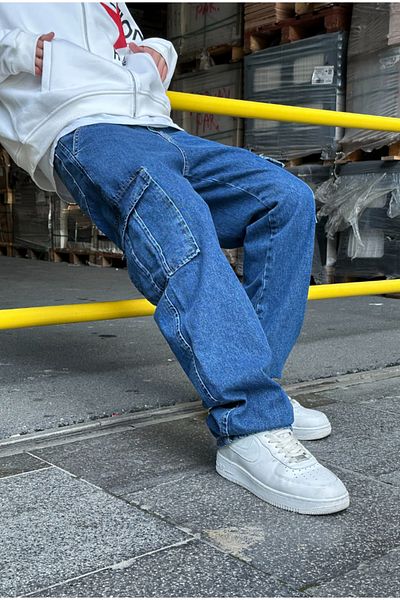 serline Blue Baggy Cargo Pants