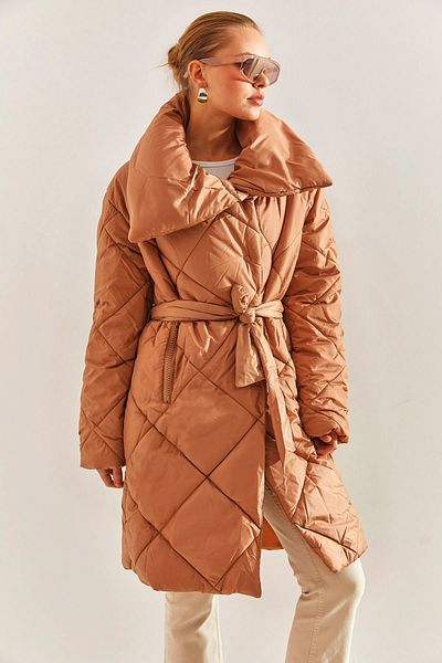Bianco Lucci Dámský oversize puffer kabát s diamantovým vzorem na kovové knoflíky