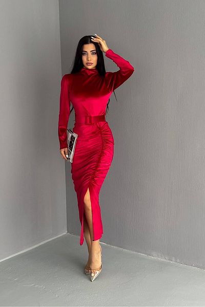 Neşeli Butik rochie lungă de catifea cu detaliu cu bretele pentru femei KKLF80