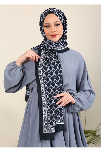 hijabchi Σειρά Water Shawl Silk Medina με εισαγόμενα σχέδια - Νέες συλλογές |   Μαύρο
