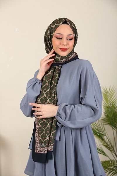 hijabchi Μεταξωτό σάλι Khaki Medina - Εισαγόμενο μοτίβο, σειρά Water, Νέες συλλογές