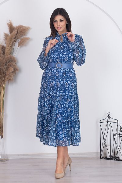 Neşeli Butik rochie din sifon cu imprimeu etnic pentru femei RSNB002 - Albastru