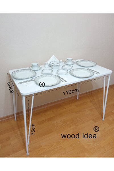 wood idea 60 X 110 Beyaz Metal Ayak Mutfak Masası...yemek Masası
