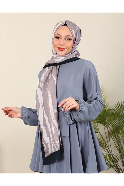 hijabchi Σάλι με σχέδιο Zebra Medina Silk - Black Mink Νέες συλλογές