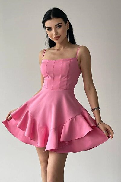 WOMAN VISION فستان نسائي ذو أشرطة رفيعة قابلة للتعديل باللون الوردي البودرة 102