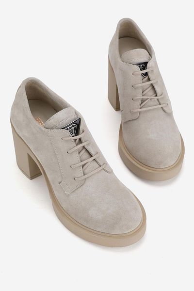 TUNAELLİ PANTOFI OXFORD CU TOC DE PIELE NATURALĂ BEJ DE PIELE DE PIELE