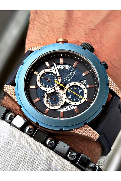 Ferrucci Navy Blue Color Leather Strap Functions Active Men's Wristwatch + BRACELET WITH GIFT