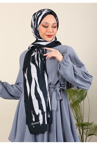 hijabchi Σειρά Zebra με μοτίβο εισαγόμενο μεταξωτό σάλι Medina - Νέες συλλογές |   Μαύρο - Λευκό