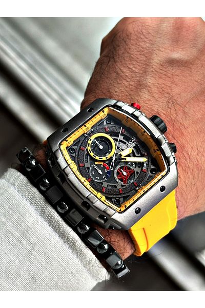 Ferrucci Yellow Color Functions Active Sports Silicone Men's Wristwatch + BRACELET WITH GIFT
