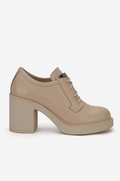 TUNAELLİ PANTOFI OXFORD CU TOC DE PIELE NATURALĂ BEJ DE FEMEI