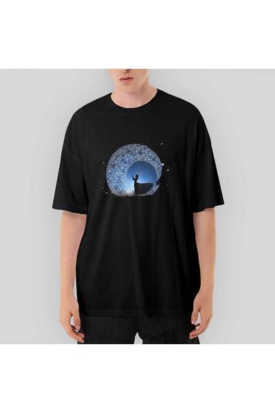 Z zepplin تي شيرت نسائي أسود كبير الحجم يشاهد النجوم في السماء