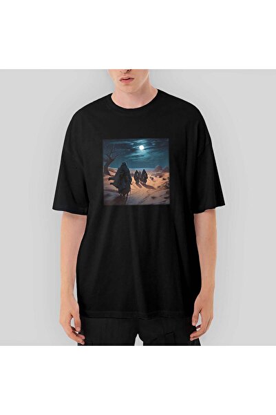 Z zepplin Tricou negru supradimensionat Caravan Advancing in The Moonlight