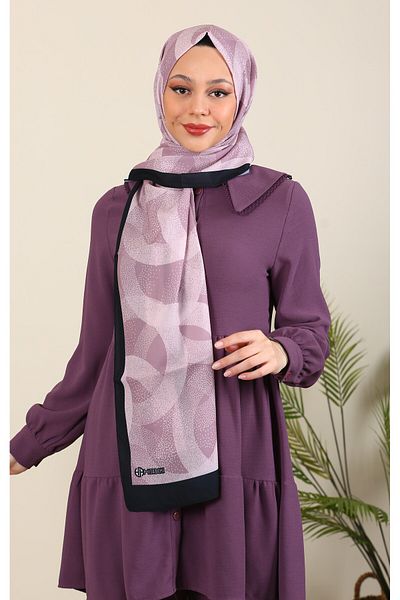 hijabchi Medina Silk Patterned Shawl - Dusty Rose Model, New Series