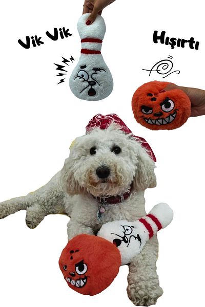 Havhav Bowling Themed Dog Toy Set, 2 Pieces of Squeaky Plush Dog Toy, Dog Tug of War Game