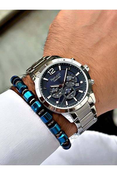 Ferrucci Silver Color Functions Active Steel Strap Men's Wristwatch + BRACELET WITH GIFT