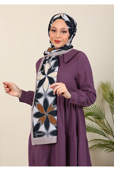 hijabchi Σάλι από μετάξι Medina με σχέδιο Lotus - Συλλογές Mink and Mustard