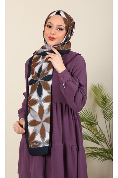 hijabchi Μεσιντζινικό μεταξωτό σάλι - Lotus Pattern, Black-Mustard New Collections