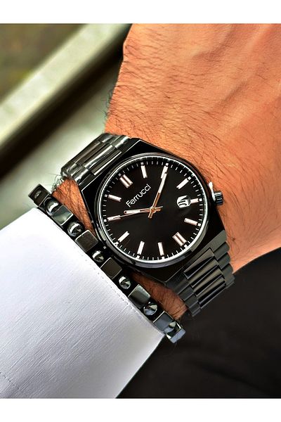 Ferrucci Black Color Classic Calendar Steel Model Men's Wristwatch + BRACELET WITH GIFT