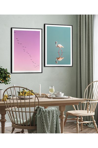 HOMEPACK Set de două pictură înrămată Flamingo Poster Pictură Double14
