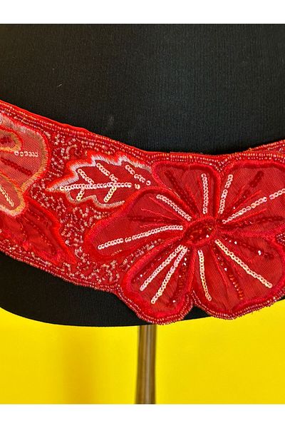 Gönülden Tasarım HAND EMBROIDERED INDIAN FABRIC EVENING DRESS ENGAGEMENT DESIGN FLORAL STONE BEADED WOMEN'S BELT