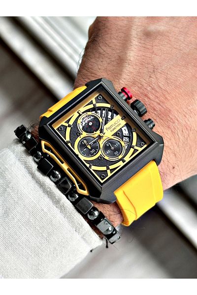 Ferrucci Yellow Color Functional Sports Silicone Men's Wristwatch + BRACELET WITH GIFT