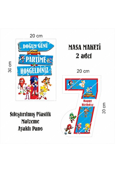 SİYAH PARTİ EVİ Sonic Boom Doğum Günü Masa Panosu / Pasta Süsü Seti 7 Yaş