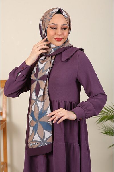 hijabchi Medina Silk Patterned Shawl Lotus Series - New Collections |   Mink - Plum