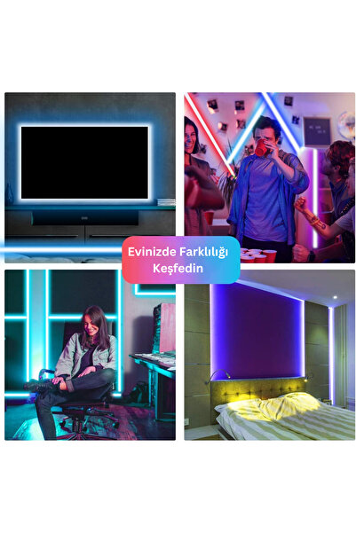 Ema Dükkan Şerit Led 5 Metre Rgb 20 Renkli 44 Tuşlu Kumandalı Rgb Şerit Işık Aydınlatma Silikonlu 5050 Smd Led