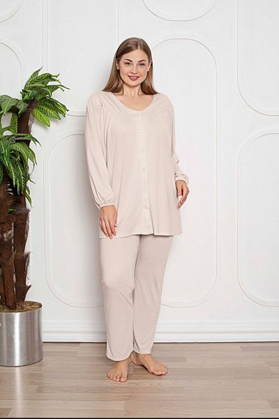 LİMİSSİ Women's Plus Size Cotton Combed 1 Quality Oversize Pajamas Set