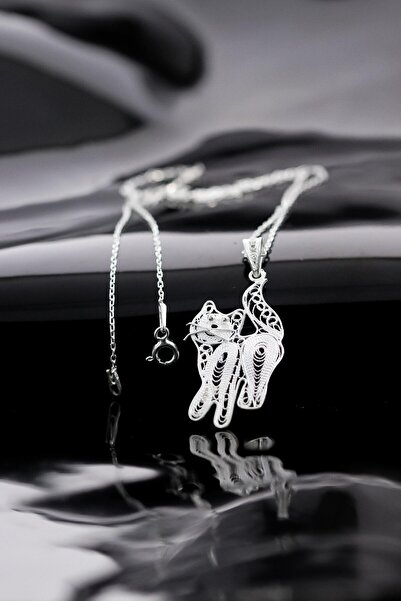 Sahra Gümüş Kedi Model 925 Ayar Telkari Gümüş Kolye Ucu