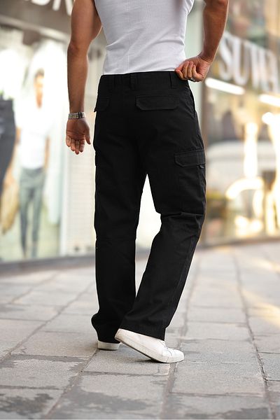 Tarz Cool Μαύρο ανδρικό τζιν παντελόνι Cargo Pocket Baggy