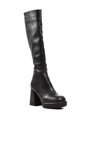 Pierre Cardin PC-52428 Μαύρες γούνινες γυναικείες μπότες με τακούνι