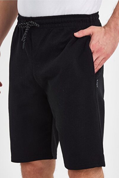 mmetalic Regular Fit Yanları Cepli Kalın Kumaş Rahat Kesim Erkek Siyah Şort